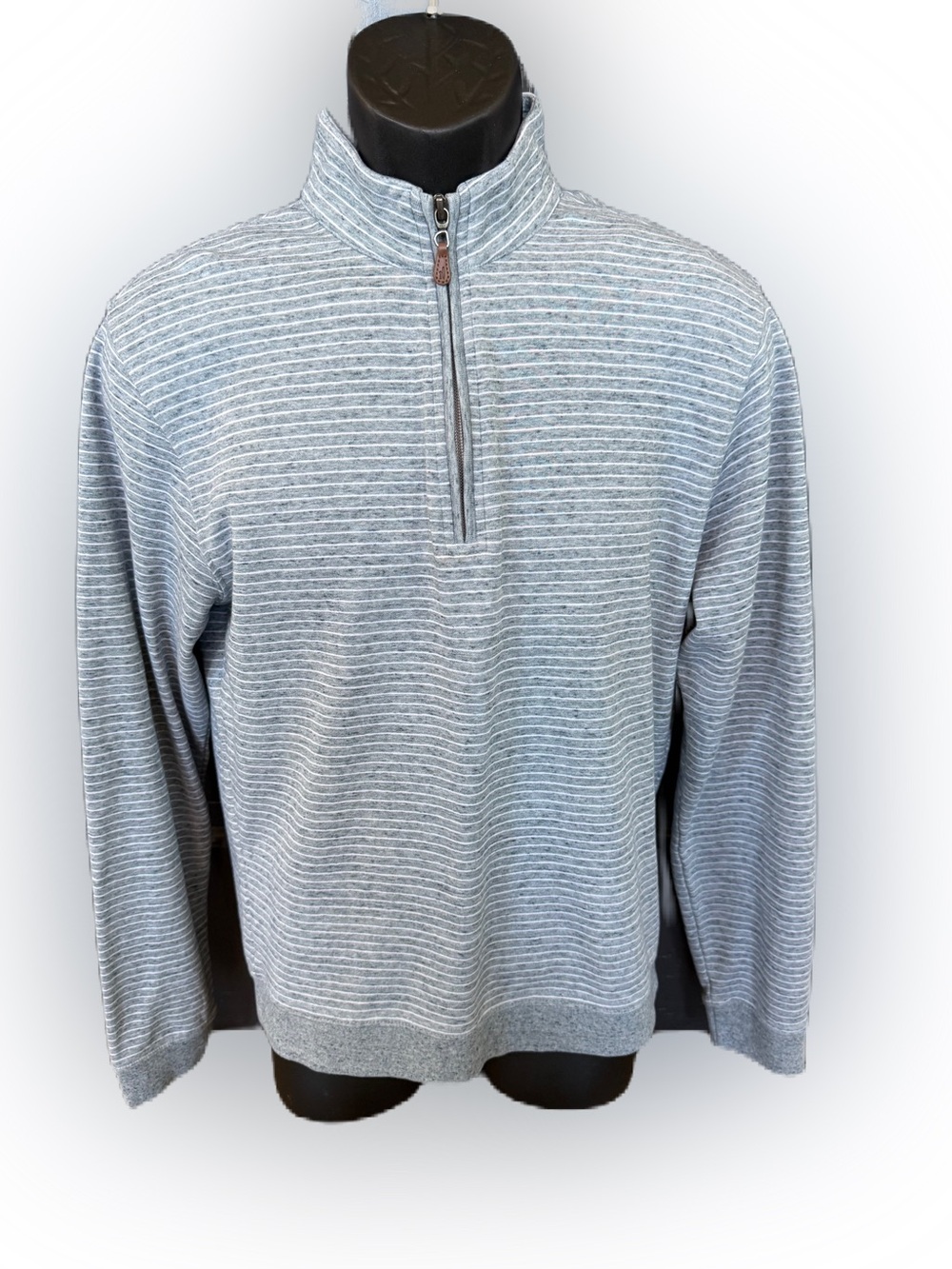 Johnnie-O Skiles Lone Sleeve Quarter Zip Pullover Shadow Gray Striped. Small